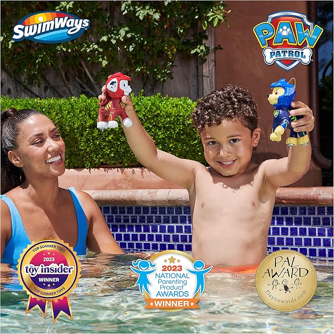 SwimWays Paw Patrol Floatin' Figures, Swimming Pool Accessories & Kids Pool Toys, Paw Patrol Party Supplies & Water Toys for Kids Aged 3 & Up, Chase & Marshall 2-Pack
