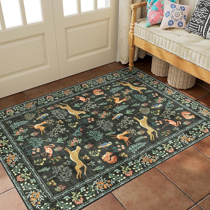 DUKINO 2x3 Rug, Animal Door Mat Washable Rug for Entryway Non Slip, Black | Low Pile, Soft Indoor Small Rug for Entrance, Bedroom, Bathroom, Laundry, Pet Friendly, Lightweight, Non-Shedding