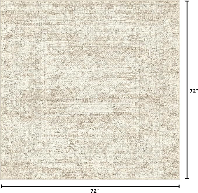 UERMEI Square Area Rugs : Washable 6x6 Neutral Modern Abstract Carpet for Living Room Bedroom - Soft Floor Mat with Non Slip Backing for Kitchen Nursery Dorms Farmhouse Home Decor - Beige/Brown
