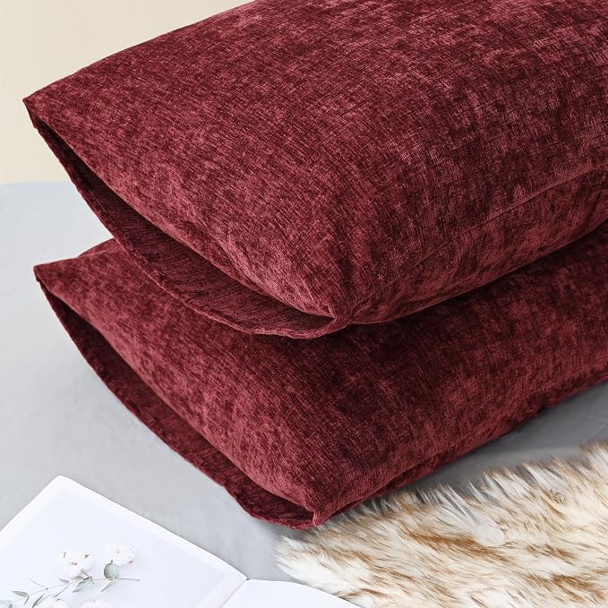 CaliTime Decorative Standard Throw Pillow Covers 26 X 20 Inches Burgundy | Pack of 2, Cozy Chenille Cushion Cases for Sofa Bed Living Room Farmhouse Home