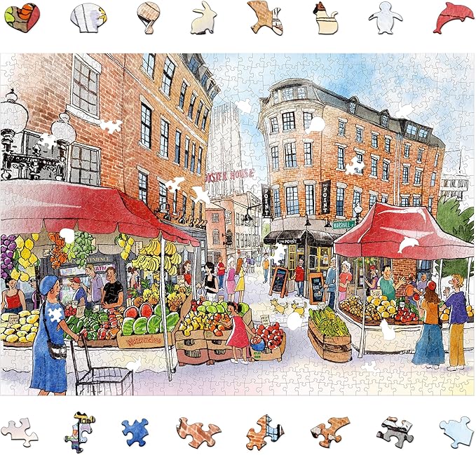 1000 Pieces Jigsaw Puzzles for Adults, Boston Bazaar Puzzle, Unique Shape Puzzles for Family Friends Challenging Games