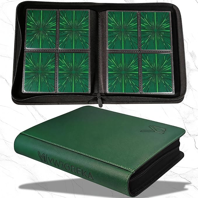 Toploader Binder 4 Pocket, Holds 128 Toploaders, Double-Sided Card Storage Binder for 3" x 4" Rigid Cards, PU Leather Album for Trading Cards & Sports Cards(green)
