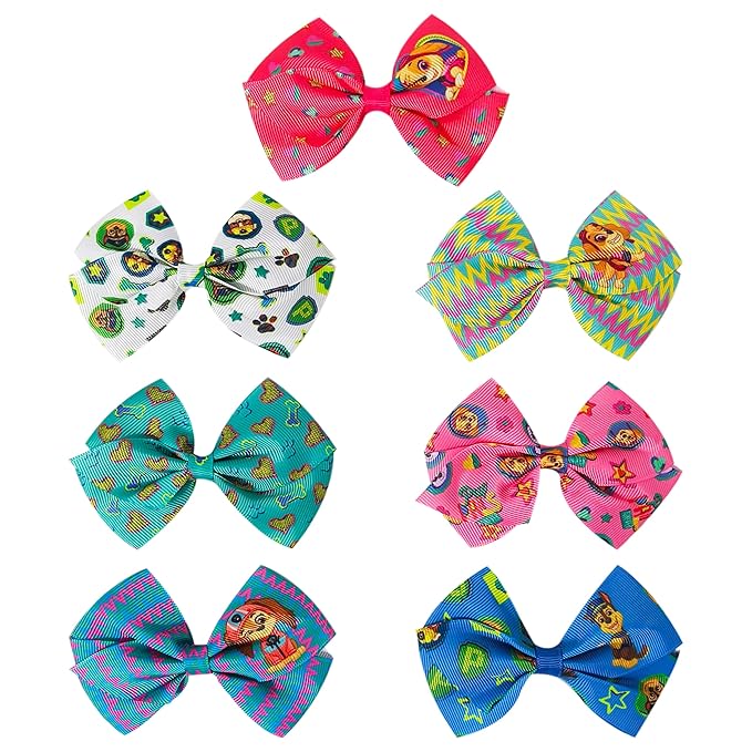 LUV HER Paw Patrol Alligator Hair Clips for Kids – 7-Pack Non-Slip 4-Inch Hair Bows – Girls Hair Accessories with Rescue Pup Prints – Ages 3+ – Non-Toxic Material