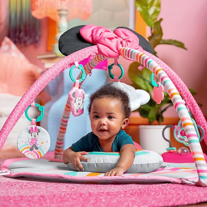 Bright Starts Disney Baby Minnie Mouse Forever Besties Activity Gym with Music and Lights, Pink, Newborn+