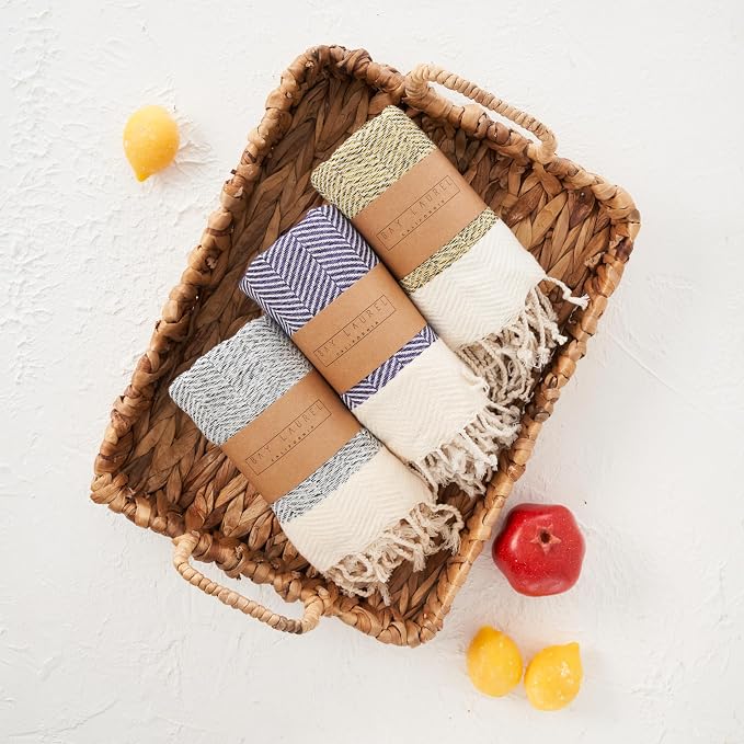 BAY LAUREL Turkish Hand Towel – Pack of 2 | Soft & Absorbent Decorative Towels for Bathroom, Hand, Face, Hair, Gym, Yoga, SPA, Kitchen & Tea | Boho Decor (Gray, Herringbone 16x40 Inches (Set of 2)