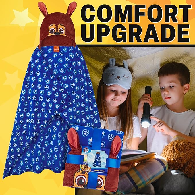 Get Trend Blanket with Hood for Kids 51x35in, Fleece Throw Cozy Wearable Blanket with Hood and Ears Gifts for Kids