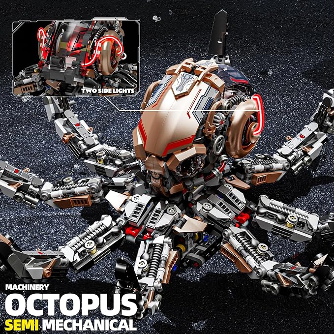 Mechanical Octopus Building Block Set – DIY Steampunk Robot Model with Movable Tentacles, STEM Engineering Kit for Adults & Kids, Unique Gift for Collectors