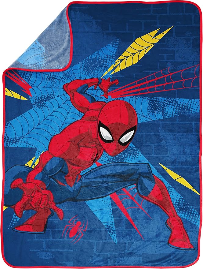 Jay Franco Marvel Spiderman Plush Throw Blanket 46" x 60" Soft & Cozy Fleece Kids Blanket for Boys, Lightweight, Officially Licensed, Machine Washable, Blue