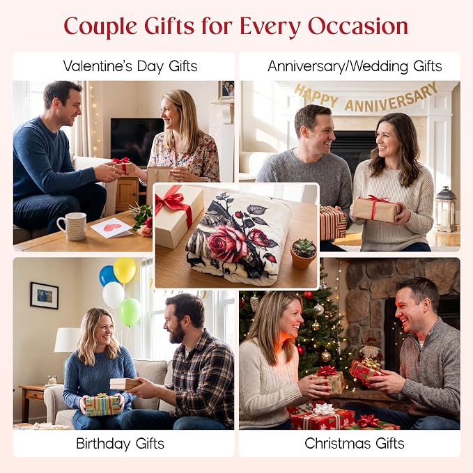 WRAPIX Anniversary Couple Gifts for Women Men - Throw Blanket 50x60 in | Gifts for Him Her, Engagement Gift, Anniversary Blanket, Machine Washable, Ideal for Couch Bed, Lightweight Warmth