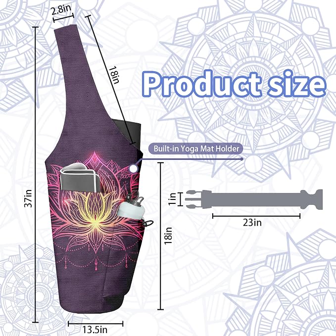 Yoga Bag for Women, Large Yoga Mat Bag Tote Carrier with Wet Dry Pocket, Water Bottle Holder & Adjustable Strap, Fits 1/2" Thick Yoga Mat for Gym, Pilates, Travel, Work