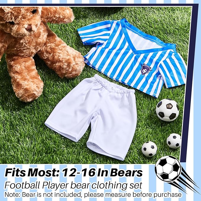 2 Pcs PJ's Bear Clothes Outfit, Fit Most 12-16 Inch Bears Stuffed Clothes Pajamas Plushy for Stuffed , Pre Kindergarten Toys(Blue White,Soccer)
