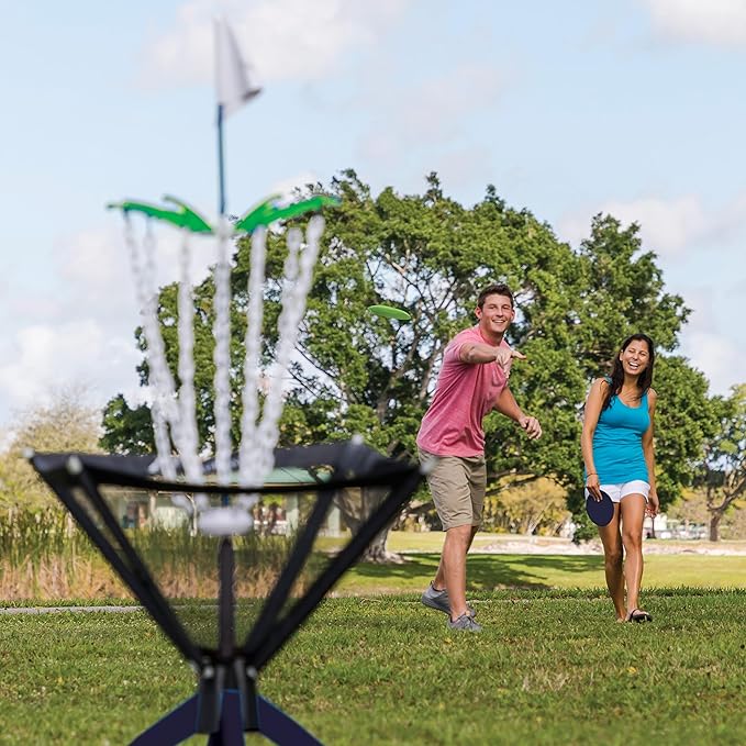 Wild Sports Disc Golf Set - Black, 5 ft Tall - All-Weather Basket for Lawn Games - Portable Disc Golf Basket with Carry Bag - Starter Kit with 3 Throwers & Accessories