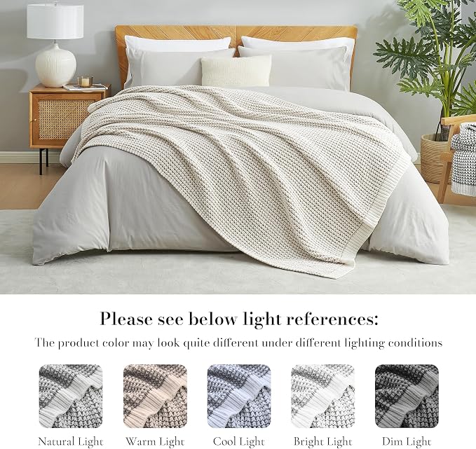 Knit Throw Blanket, Soft Chenille Cozy Breathable Pineapple Chunky Decorative Blanket for Couch, Bed & Sofa, French-Inspired Lightweight Warm Gift for Women, Beige, 50"x60"