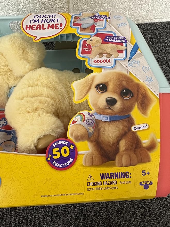 Little Live Pets Ouchies Cooper The Retriever Puppy, 50+ Sounds, Limping to Walking Puppy Toy with Vet Carrier, Interactive Toy Dog for Kids Ages 5+