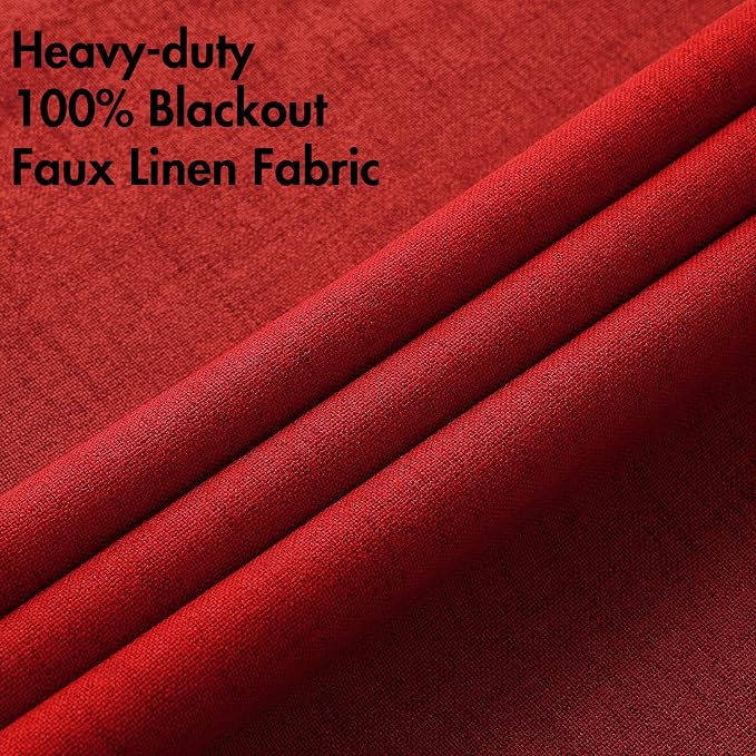 MIULEE 100% Blackout Linen Curtains for Bedroom Thermal Insulated Red Grommet Room Darkening Curtains & Drapes Christmas Decor for Living Room 52 x 84 Inch (2 Panels)