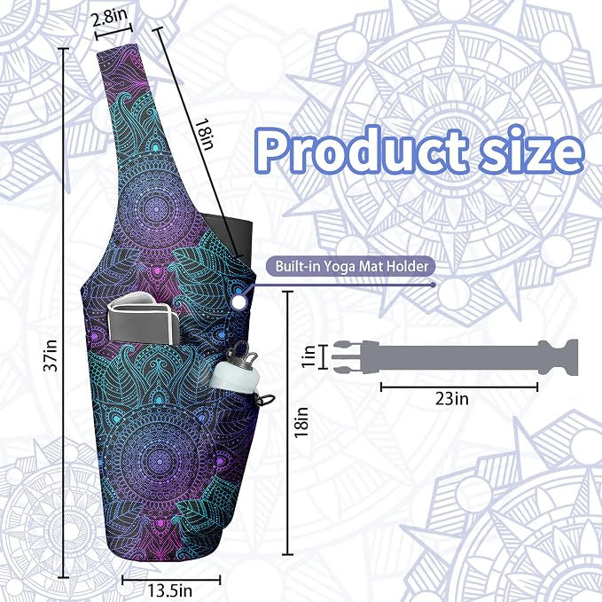 Yoga Bag for Women, Large Yoga Mat Bag Tote Carrier with Wet Dry Pocket, Water Bottle Holder & Adjustable Strap, Fits 1/2" Thick Yoga Mat for Gym, Pilates, Travel, Work