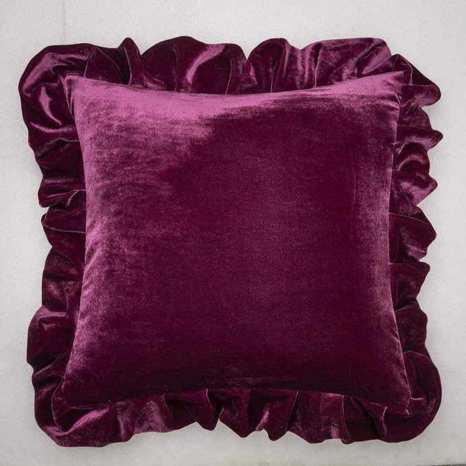 GLORY SEASON Velvet Throw Pillow Cover Soft Decorative Luxurious Solid Square Cushion Case for Sofa Couch Bedroom Farmhouse,Pack of 2, 18 x 18 Inches, Amaranth