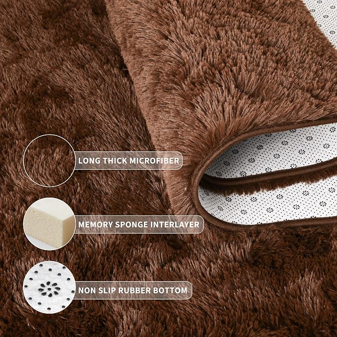 Tepook 8x10 Brown Area Rugs for Living Room Bedroom, Soft Fluffy Plush Shaggy Girls Boys Kids Room Rug, Shag Upgrade Non-Slip Throw Carpet for Dorms Nursery Classroom Home Decor