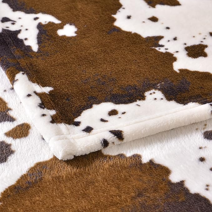 Bnuitland Brown Cow Print Throw Blanket 300 GSM Double Sided Fuzzy Decor Lap Blanket for Bed/Sofa/Couch, Super Soft Cozy Flannel Throw Gift for Adults and Kids, 50×60 inch