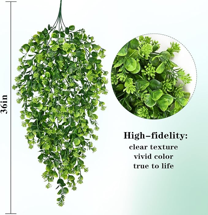 Waipfaru 4Pcs Fake Hanging Plants 3ft Fake Plants Vines Greenery | UV Resistant Faux Outdoor Plants Ivy Vines for Modern Boho Patio Outdoor Indoor Party Wall Porch Gazebo Aesthetic Decor