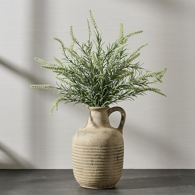 SIDUCAL Rustic Ceramic Farmhouse Flower Vase with 1 Handle-Height 8.43" Terracotta Vase, Unique Textured Pottery Flower Vases for Home Decor, Table, Wedding, Living Room, Shelf Decor, Terra