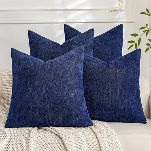 Set of 4 Soft Textured Decorative Throw Pillow Covers 18x18 Inch Cozy Farmhouse Cushion Cover Square Accent Pillow Cases for Bed Couch Sofa Living Room, Blue