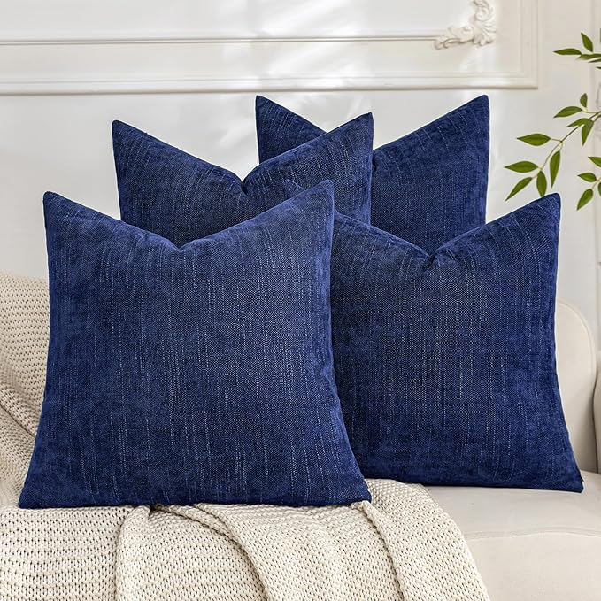 Set of 4 Soft Textured Decorative Throw Pillow Covers 20x20 Inch Cozy Farmhouse Cushion Cover Square Accent Pillow Cases for Bed Couch Sofa Living Room, Blue