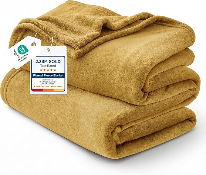 Bedsure GentleSoft Fleece Throw XL Blanket Yellow - 300GSM Soft Lightweight Plush Cozy Blankets for Bed, Sofa, Couch, Travel, Camping, 50x70 inches