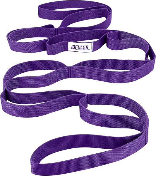 Stretching Strap for Physical Therapy and Home Rehab, 10 Loops Non-Elastic Yoga Strap for Hamstring, Calf and Back Stretching, Mobility, Exercise, Pilates, Flexibility
