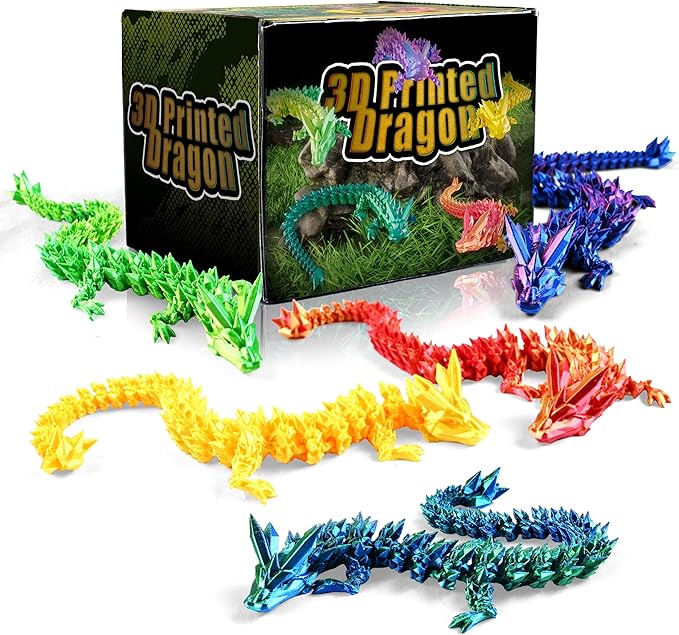 5PCS 12" 3D Printed Dragon Set Articulated Crystal Dragons Dragon Desk Toys, 3D Printed Animals Cool Unique Birthday Gifts for Teen Adult Novelty Christmas Stocking Stuffers Gadget for Men Boy