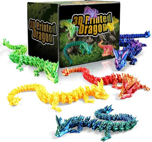 5PCS 12" 3D Printed Dragon Set Articulated Crystal Dragons Dragon Desk Toys, 3D Printed Animals Cool Unique Birthday Gifts for Teen Adult Novelty Christmas Stocking Stuffers Gadget for Men Boy