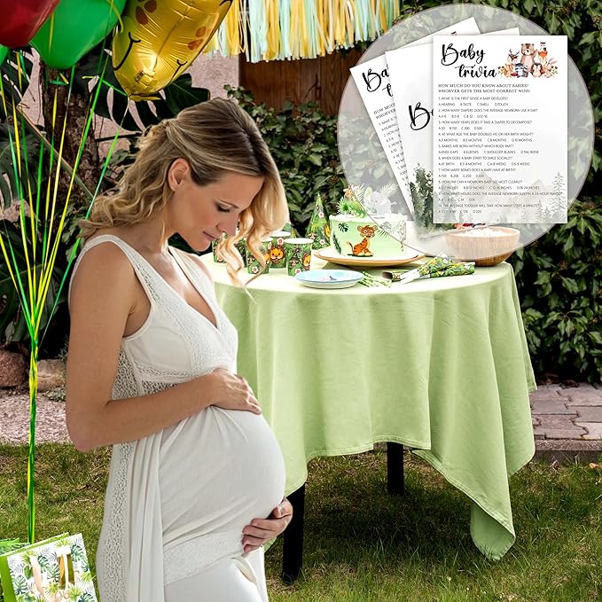Baby Shower Games for Boy, 30 Woodland Baby Trivia Game Cards + 1 Answer Card, Safari Animals Gender Reveal Party Decorations Supplies Favors - C05