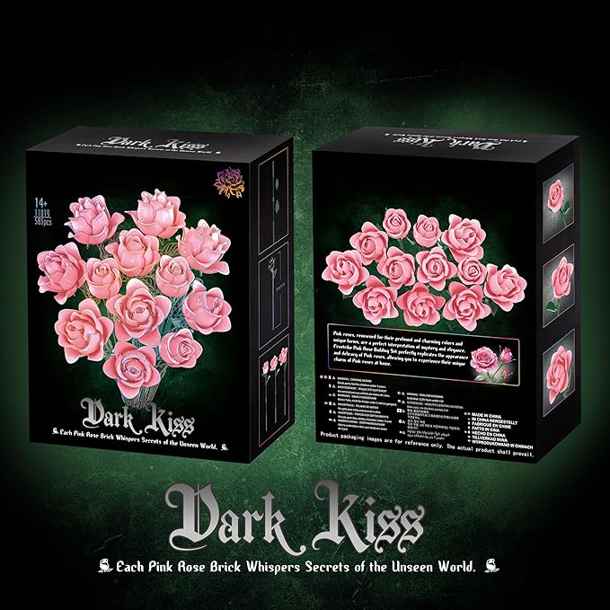 Pink Rose Bouquet Building Set, Compatible with Lego Flowers for Adults - Botanical Collection Gift for Halloween & Valentines - Artificial Plant Home Decor
