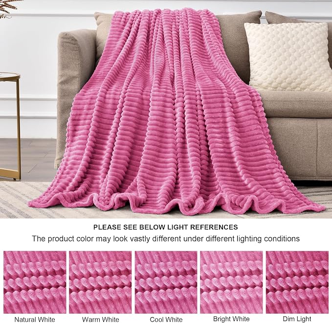 BEDELITE 3D Ribbed Jacquard Hot Pink King Size Blanket for Bed, 108x90 Inch | Soft Warm Decorative Fluffy Blanket, Cozy Fuzzy Lightweight Plush Fleece Throw Blankets for Bed, Room Decor, Gift for Women