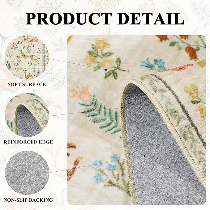 DUKINO 3x7 Hallway Runner Rug, Non Slip Animal Kitchen Runner Rug, Beige | Soft, Low Pile, Stain Resistant Indoor Carpet Runner for Entryway, Bedroom, Bathroom, Laundry, Pet Friendly, Home Decor