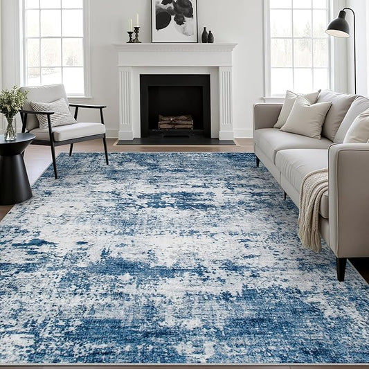 5x8 Area Rug Living Room Rug: Washable Modern Abstract Soft Thin Rug Indoor Floor No Slip Stain Resistant Carpet for Bedroom Dining Room Farmhouse Nursery Home Office - Blue