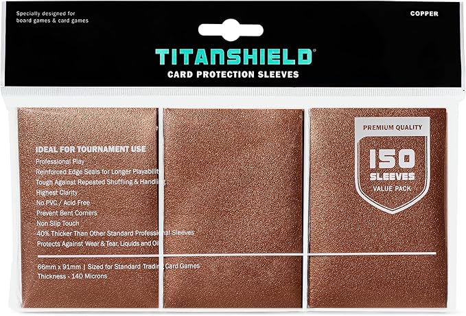 TitanShield Premium Card Sleeves | Compatible with Pokemon, One Piece, Lorcana, Flesh & Blood, & Magic The Gathering MTG | (150 Sleeves - Standard) (1, Copper, Standard | 66x91mm)