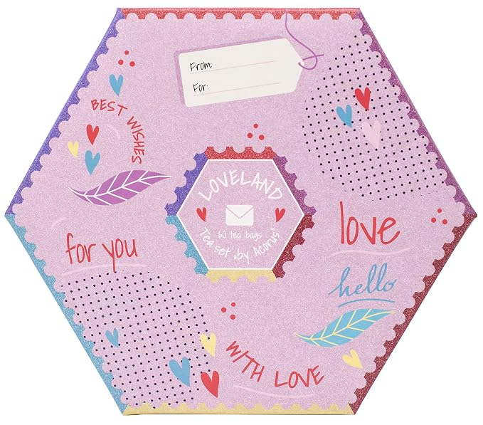 ACORUS | Loveland Tea Set | Natural Assorted Tea Hamper Box | Set of 6 flavors | Surprise your loved ones | Valentines box | Large Selection Box | Tea Gift Sets | 60 Tea Bags