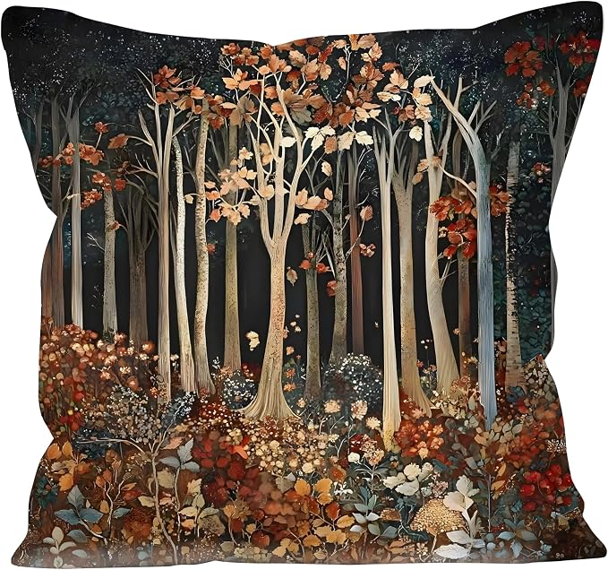 Rustic William Morris Inspired Autumn Forest Decor Pillow Covers 18x18,Fall Home Room Decor, Vintage Botanical Nature Decorative Throw Pillow Covers for Home Bedroom Living Room