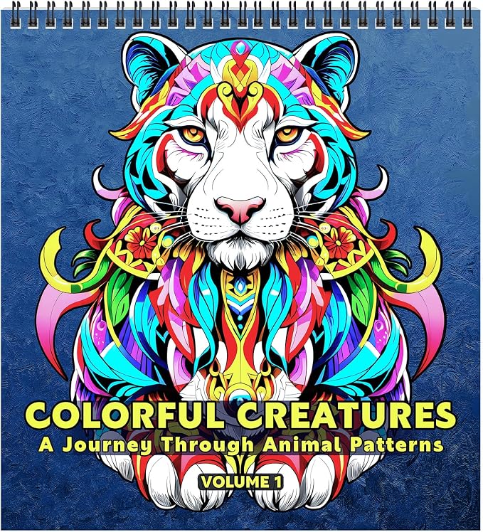 FUNLAVIE Adult Coloring Book – Mandala Animal Designs, Spiral Bound Premium Coloring Book for Adults, Stress Relief & Relaxation, High Detail Mandala Animal Patterns