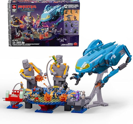 Mattel Brick Shop Masters of the Universe Building Set, Attack of the Collector with 593 Pieces and 12 Figures, Adult Collectors and Ages 13+