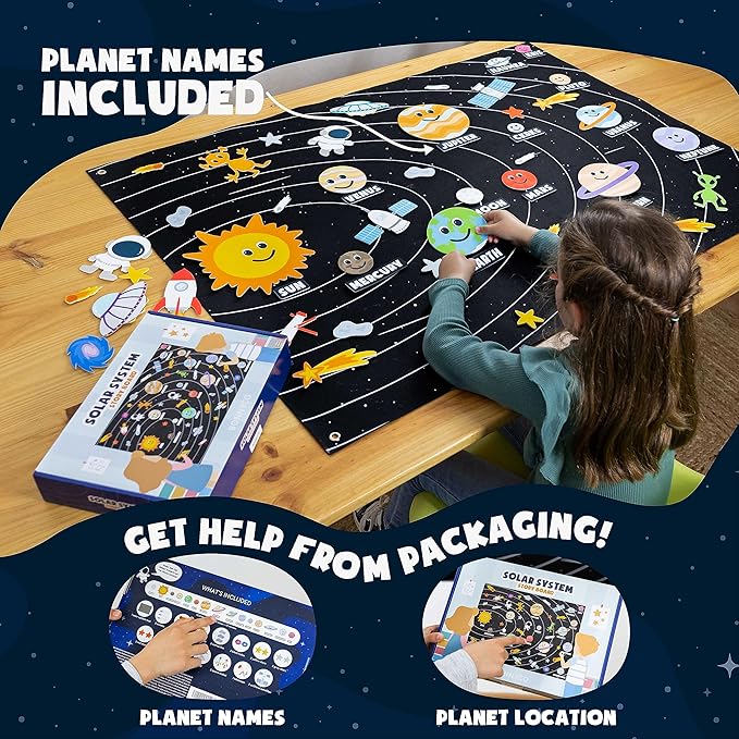 Solar System for Kids Toys with 61 Felt Figures - BONNYCO | Space Montessori Toys, Girls Boys Birthday Gifts Planets | Felt Board for Toddlers Story, Educational Kids Gifts 3 4 5 6 7 8 Years Christmas