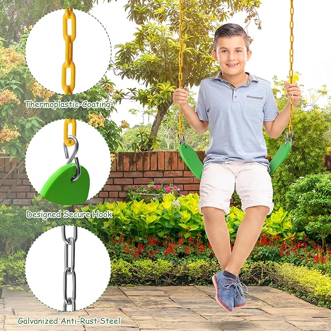 Sunnyglade 8PCS Swings Seats Heavy Duty with 66" Chain, Playground Swing Set Accessories Replacement with Snap Hooks, Support 250lb (8, Grass Green)