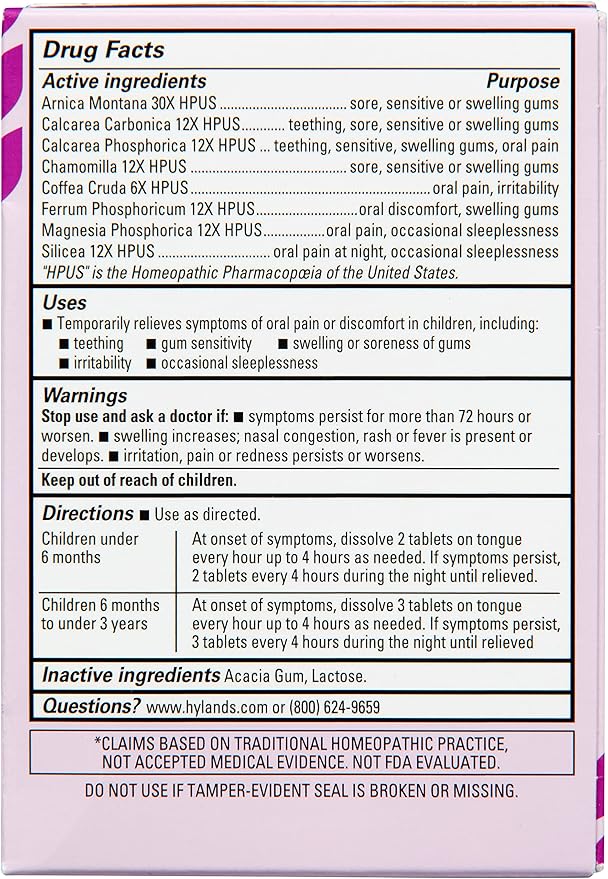 Hyland's Baby Nighttime Oral Pain Relief Tablets - 125-Count, Up to 62 Doses - Baby and Toddler Soothing Tablets with Chamomile for Discomfort, Irritability & Swelling