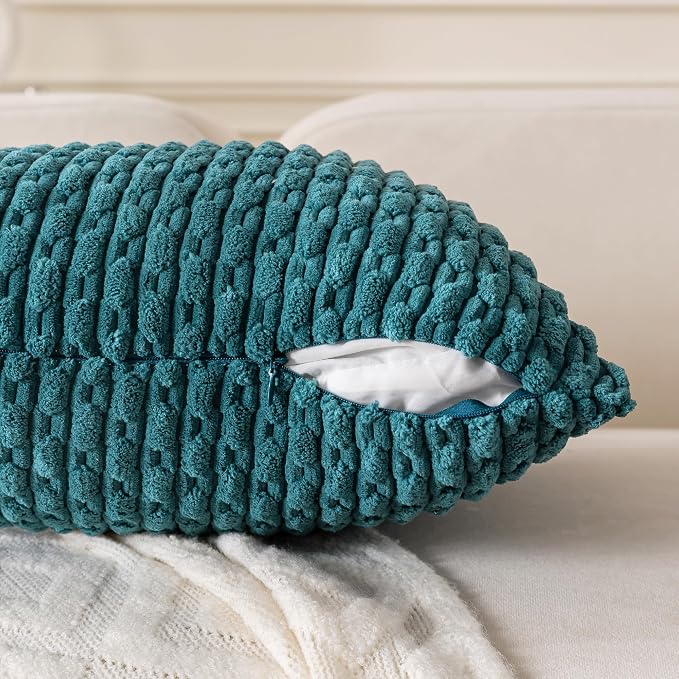 Set of 4 Teal Decorative Throw Pillow Covers 20x20 Inch Corduroy Pillow Covers for Bed Couch Sofa Living Room Soft Square Cushion Cases