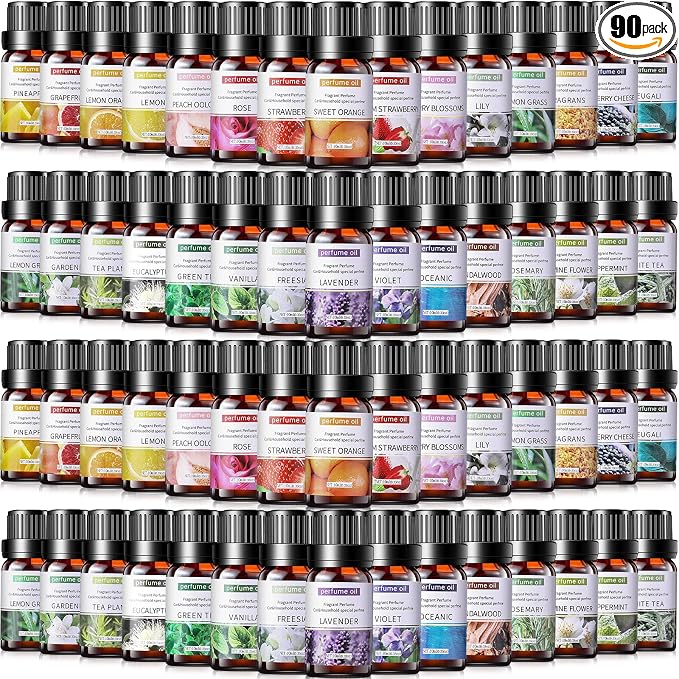 Nuanchu 90 Essential Oils Set Aromatherapy Natural Essential Oil Kit for Diffuser Candle Soap Making Massage Skin Care Sandalwood Eucalyptus Lavender Tea Tree Peppermint Aromatherapy Oil