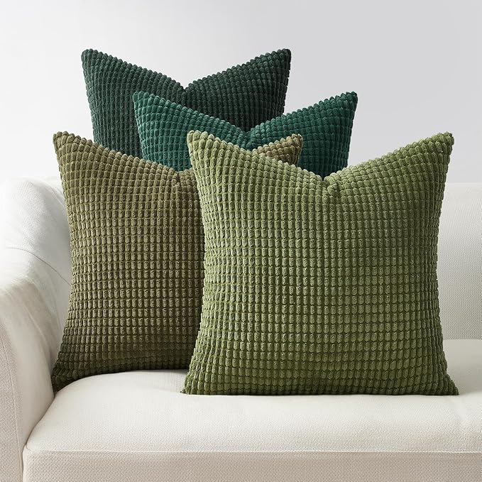 Topfinel Throw Pillows Covers for Couch Living Room Decor-Green Christmas Holiday 4 Pack Toss Cushion Case-Vintage Fluffy Large Bedroom Shams 18x18 Inch Set of 4,(45cm)