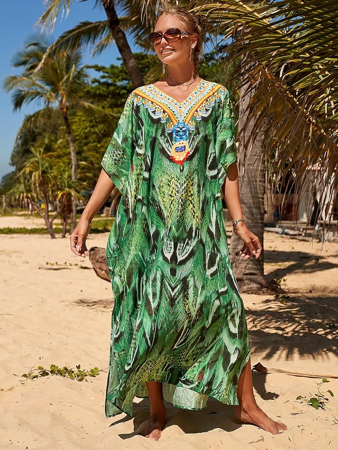Venasha Womens Caftan Floral Print Kaftan Dress Short Sleeve Swimsuit Cover up Loungewear for Summer