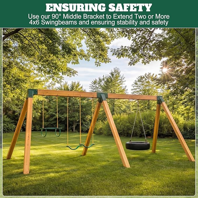 Duraaamo 3 Pcs Heavy Duty Swing Set Bracket Kit – 3 A-Frame Hardware for DIY Outdoor Playground, Includes 2 Main Brackets & 1 Middle Bracket(Green)