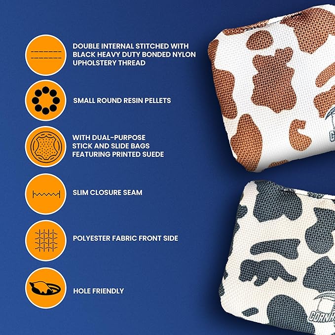 Cornhole365 - Stick & Slide - Professional Corn Hole Bag - Heavy-Duty Double-Stitched Polyester Fabric & Resin Filling for All-Weather - Versatile Regulation Size Cornhole Bean Bags - Set of 8